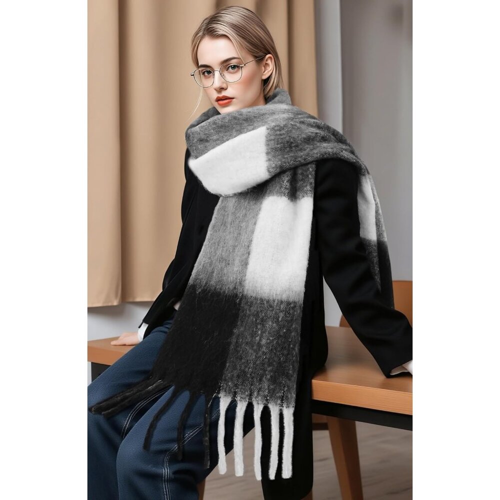 Women's Red Brown Vintage Chunky Feel Blanket Pashmina Winter Warm Wrap Scarfs - Picture 8 of 8